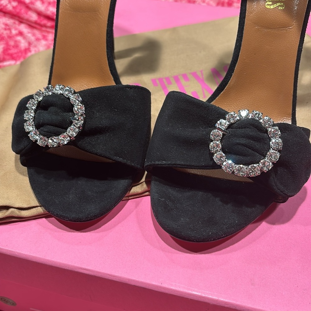💫NWT💫Paris Texas Black Suede Crystal Buckle Sandals 38 - Picture 5 of 7